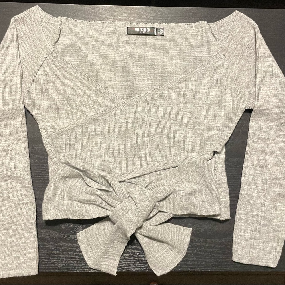Gray cropped off the shoulder sweater